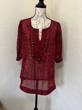 Women’s Red Cheetah Split-Neck Blouse